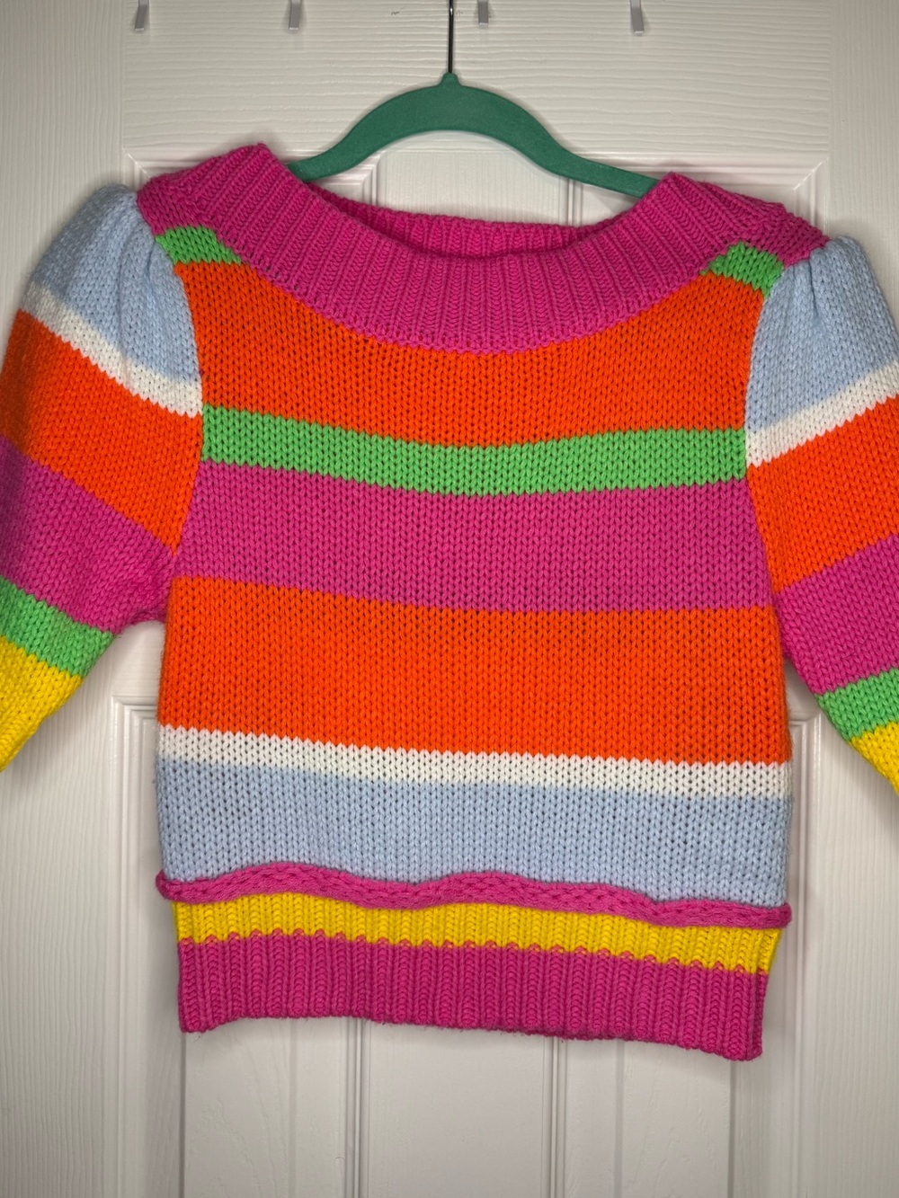 Cropped Striped Crewneck Sweater in Pink, Orange & Green